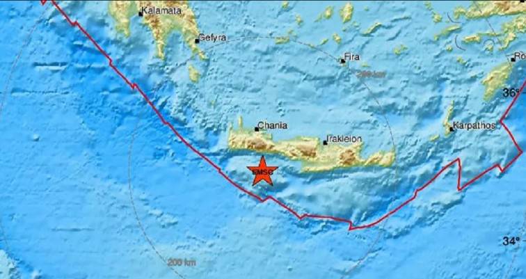 Σεισμός τώρα στην Κρήτη με επίκεντρο βόρεια της Γαύδου