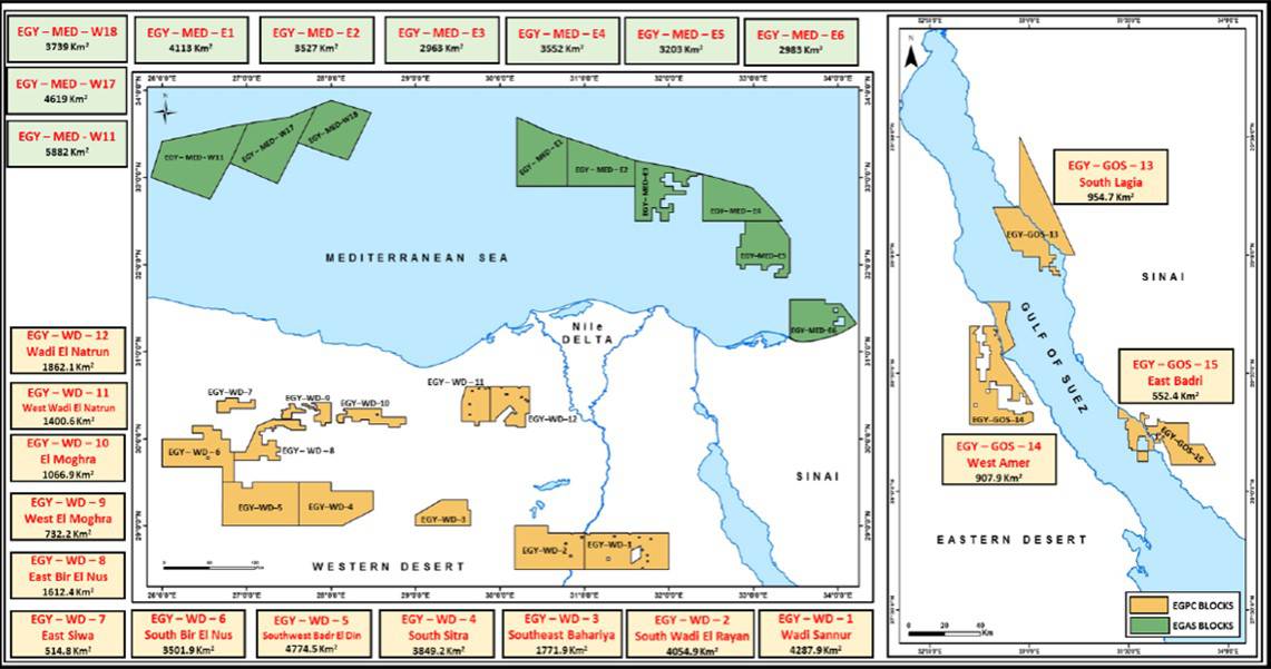 Σχήμα 1: Προκήρυξη 24 οικοπέδων για έρευνα υδρογονανθράκων της Αιγύπτου.