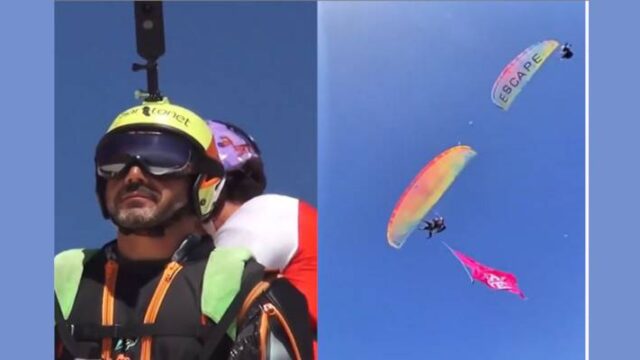 Υπάλληλος πάει στη δουλειά του με αλεξίπτωτο