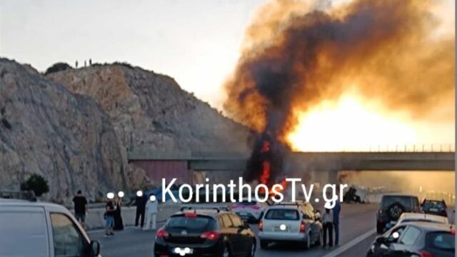 Νταλίκα στις φλόγες – Προβληματική η κίνηση στην Εθνική κοντά στην Κινέτα