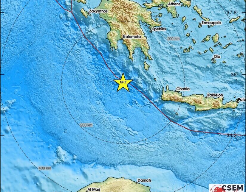 Σεισμός μεταξύ Κρήτης και Λακωνίας