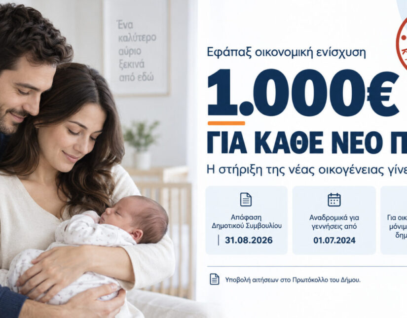 Δήμος Καλλιθέας – Οικονομική ενίσχυση 1.000 ευρώ για κάθε νέο παιδί